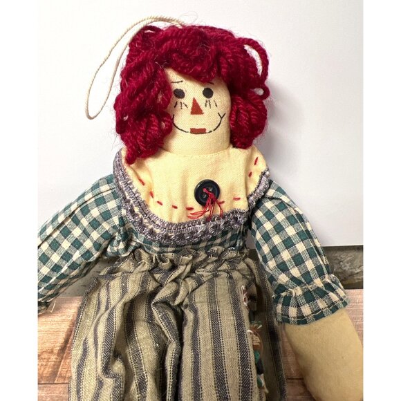Vintage Handmade Raggedy Ann Doll 10" Checkered & Striped Outfit Ornament - Picture 2 of 5